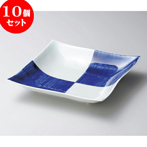 10個セット 大鉢 市松紋角浅大鉢（有田焼） [ 23 x 23 x 4.5cm 1,000 ] | 盛り鉢 盛鉢 万能 取り鉢 おすすめ 食器 業務用 飲食店 カフェ うつわ 器 おしゃれ かわいい お洒落 可愛い おしゃれ かわいい お洒落 可愛い 食器セット｜せともの本舗