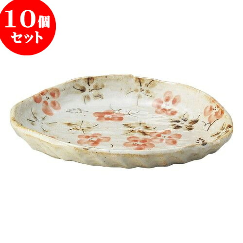 10個セット 和陶オープン 藍の花 変形和皿（中）赤 [ 17.8 x 14.8 x 2.8cm ] | 人気 おすすめ 食器 洋食器 業務用 飲食店 カフェ うつわ 器 おしゃれ かわいい ギフト プレゼント 誕生日 贈答品 食器セット 食器セット