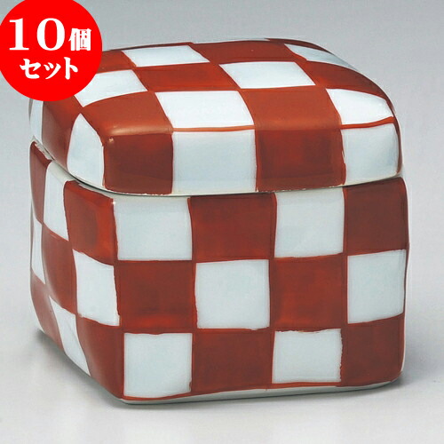 10個セット 煮物碗 赤絵市松角陶箱（中）（有田焼） [ 8.5 x 8.5 x 7.5cm ] | 煮物 料亭 旅館 割烹 碗 人気 おすすめ 食器 業務用 飲食店 カフェ うつわ 器 おしゃれ かわいい ギフト プレゼント 引き出物 誕生日 贈り物 贈答品 食器セット