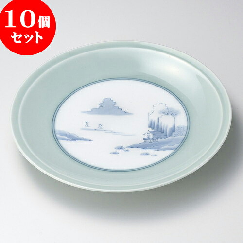 10個セット 有田焼大皿 青磁内山水高台10号皿（有田焼） [ 31 x 5cm ] | 人気 おすすめ 食器 洋食器 業務用 飲食店 カフェ うつわ 器 おしゃれ かわいい ギフト プレゼント 誕生日 贈答品 食器セット 食器セット｜せともの本舗
