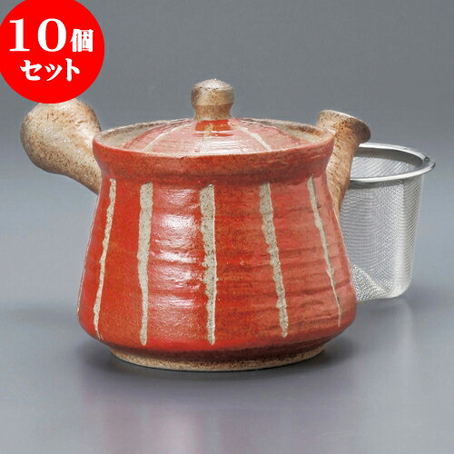 10個セット 急須 彫十草急須小（赤）（アミ付）10 x 12.5cm 350cc ] | ポット 急須 きゅうす 土瓶 お茶 一服 まったり 人気 おすすめ 食器 業務用 飲食店 カフェ うつわ 器 おしゃれ かわいい ギフト プレゼント 引き出物 誕生日 贈り物 贈答品 食器セット