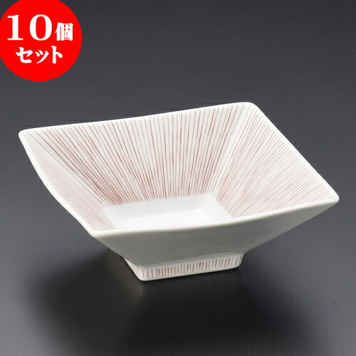 10個セット 有田焼逸品 渕赤十草なぶり角 中村（有田焼） [ 11.5 x 11.5 x 4.2cm ] | 人気 おすすめ 食器 洋食器 業務用 飲食店 カフェ うつわ 器 おしゃれ かわいい ギフト プレゼント 誕生日 贈答品 食器セット 食器セット