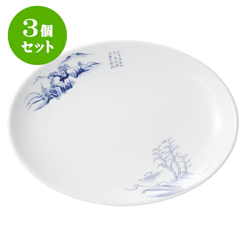 3個セット中華オープン 上絵山水 9吋メタプラター [ 23.3 x 16.8 x 2.5cm ] | 楕円 プラター 餃子 丸 人気 おすすめ 食器 中華 飯店 中華食器 業務用 飲食店 カフェ うつわ 器 おしゃれ かわいい ギフト プレゼント 引き出物 誕生日 贈り物 贈答品 食器セット
