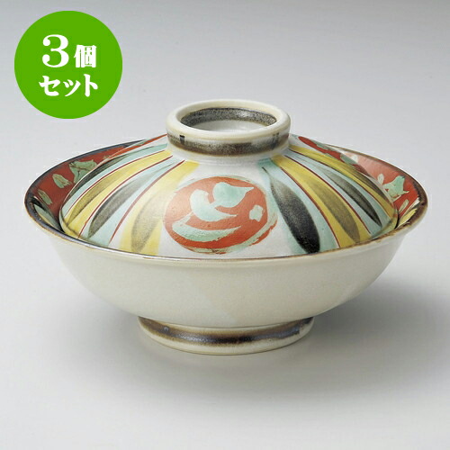 3個セット蓋向 十草赤丸紋蓋向 [ 16.2 x 8.5cm ] | 煮物 料亭 旅館 割烹 碗 人気 おすすめ 食器 業務用 飲食店 カフェ うつわ 器 おしゃれ かわいい ギフト プレゼント 引き出物 誕生日 贈り物 贈答品 食器セット