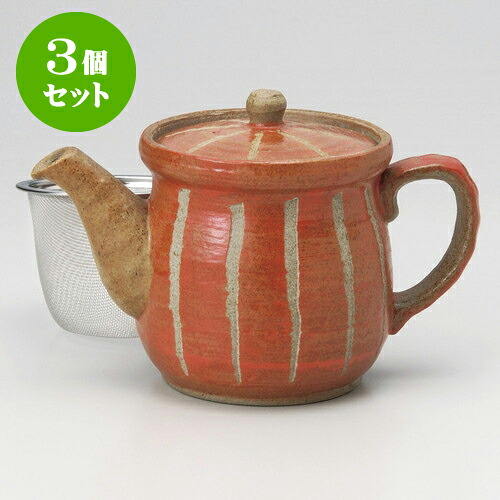 3個セットポット 彫十草ポット大（赤）（アミ付） [ 10 x 10cm 450cc ] | ポット 急須 土瓶 紅茶 コーヒー まったり 人気 おすすめ 食器 業務用 飲食店 カフェ うつわ 器 おしゃれ かわいい ギフト プレゼント 引き出物 誕生日 贈り物 贈答品 食器セット