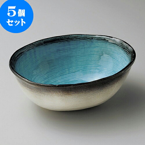5個セット向付 均窯スカイブルーストライプ楕円鉢 [ 16.8 x 13.5 x 6.2cm ] | 和食器 鉢 小鉢 ボウル 浅鉢 料亭 ホテル 食器 業務用 飲食店 カフェ うつわ 器 おしゃれ かわいい ギフト プレゼント 内祝い 誕生日 贈り物 贈答品 おすすめ 食器セット
