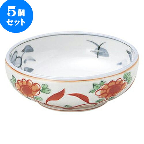 5個セット 和陶オープン 赤絵花 4.5サラダボール [ 13 x 4.8cm ] | 人気 おすすめ 食器 洋食器 業務用 飲食店 カフェ うつわ 器 おしゃれ かわいい ギフト プレゼント 誕生日 贈答品 食器セット 食器セット