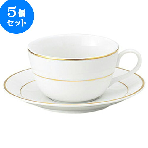 5個セット 洋陶オープン ニューゴールドライン 紅茶碗皿 [ 碗 9.3 x 5.3cm ・ 200cc ][ 皿 14.7 x 1.9cm ] 料亭 旅館 和食器 飲食店 業務用 食器セット