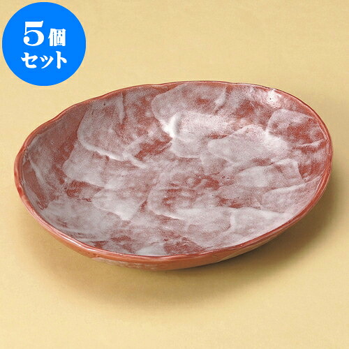 5個セット 楕円皿 赤彩花シリーズダ円中皿 [ 25.5 x 21.5 x 4cm ] | オーバルプレート 楕円皿 人気 おすすめ パスタ皿 フルーツ皿 食器 業務用 飲食店 カフェ うつわ 器 おしゃれ かわいい ギフト プレゼント 誕生日 贈り物 贈答品 食器セット｜せともの本舗