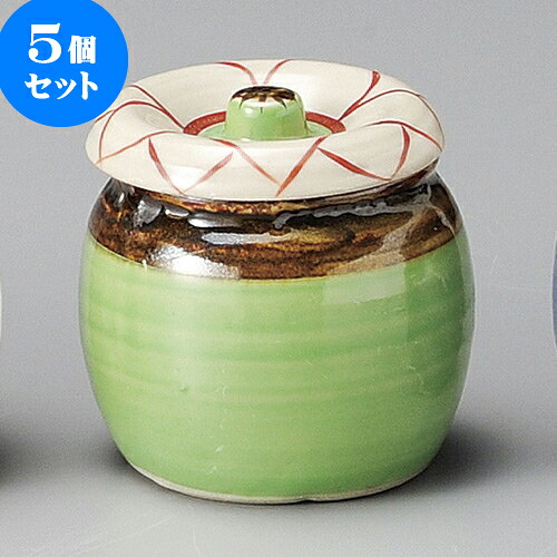5個セット 蓋物 花紋ミニツボ（緑） [ 6.5 x 7cm 120cc ] | つぼ 壺 壷 甕 薬味入 漬物 七味 卓上製品 カスター 陶器 せともの 瀬戸物 業務用 陶磁器 飲食店 旅館 料亭 モダン 可愛い インテリア 可愛い おしゃれ お洒落 ギフト そば屋 引き出物 内祝い 食器セット