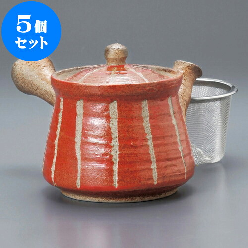 5個セット 急須 彫十草急須小（赤）（アミ付）10 x 12.5cm 350cc ] | ポット 急須 きゅうす 土瓶 お茶 一服 まったり 人気 おすすめ 食器 業務用 飲食店 カフェ うつわ 器 おしゃれ かわいい ギフト プレゼント 引き出物 誕生日 贈り物 贈答品 食器セット