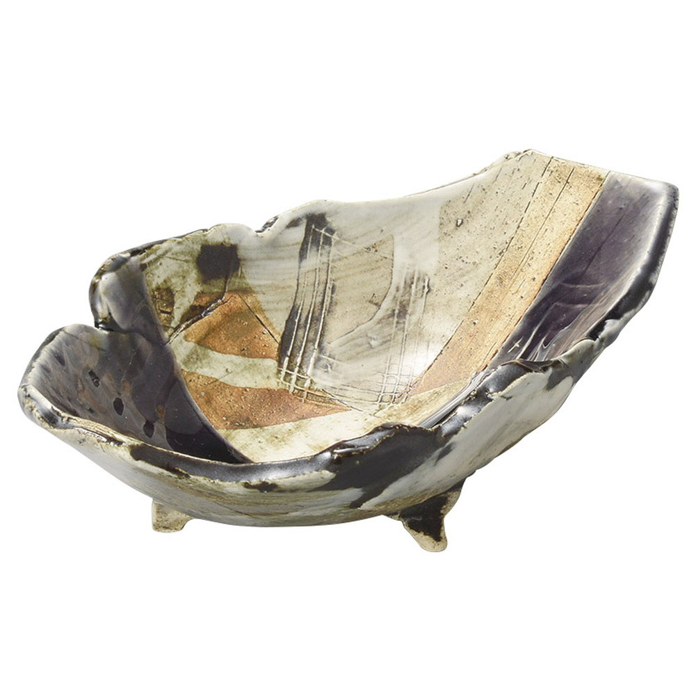 紫釉刻紋三つ足舟型鉢 [ 21 x 15 x 7.7cm ] | 盛り鉢 盛鉢 万能 取り鉢 おすすめ 食器 業務用 飲食店 カフェ うつわ 器 おしゃれ かわいい お洒落 可愛い おしゃれ かわいい お洒落 可愛い｜せともの本舗