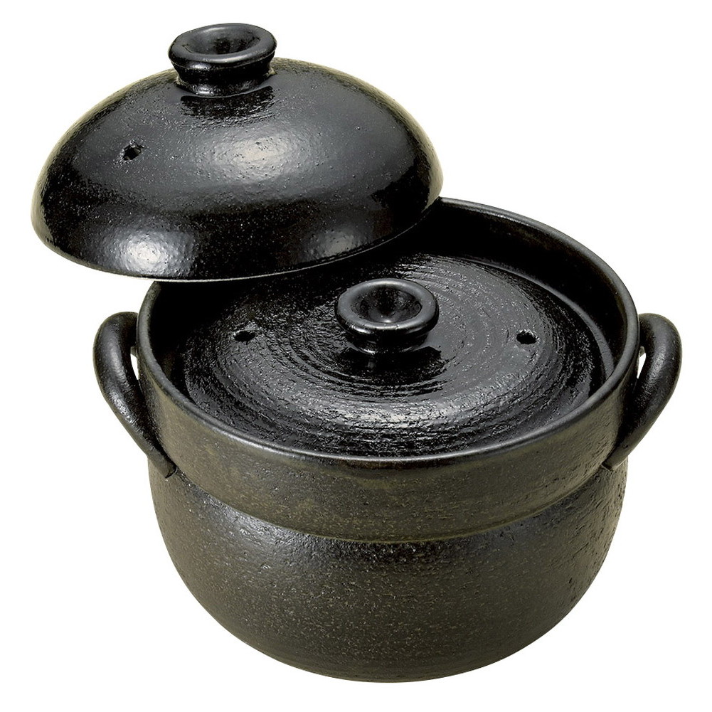 利行黒釉ごはん鍋(2合炊)(萬古焼) [ 20.5 x 17.4 x 16.3糎 1780g ] [ 炊飯鍋 ] | 飲食店 はたご屋 泊まり 田の実 日本食 和食 御役目用 鍋-キッチン用品・食器・調理器具-ご飯鍋
