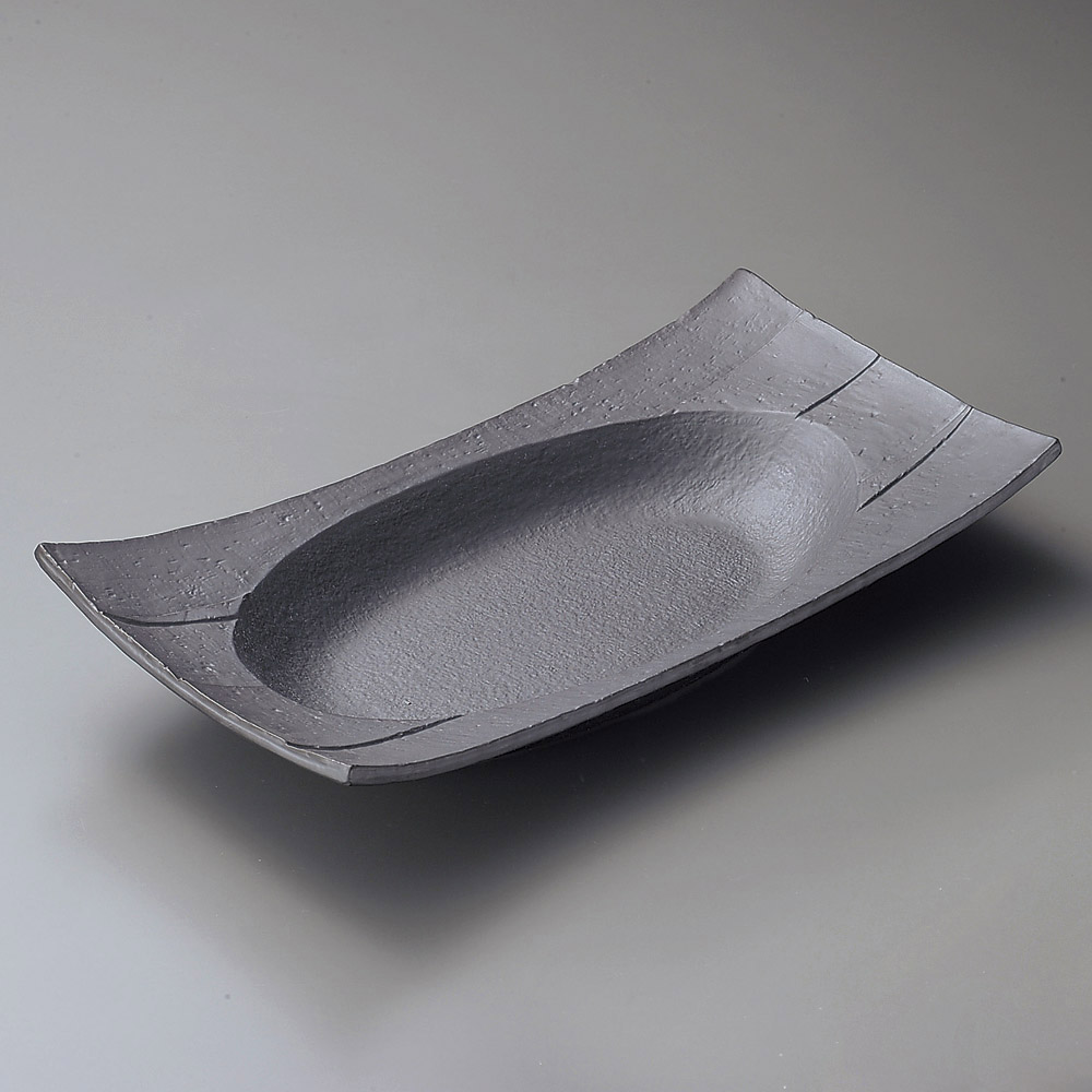 大鉢 黒いぶし12.0寸長角四方楕円鉢 [ 37.5 x 17.7 x 7cm ]| 鉢 パスタ皿 盛り鉢 ボウル 大きい おすすめ 食器 業務用 飲食店 カフェ うつわ 器 ギフト プレゼント 内祝い 結婚祝い 誕生日 贈り物 贈答品 おしゃれ かわいい