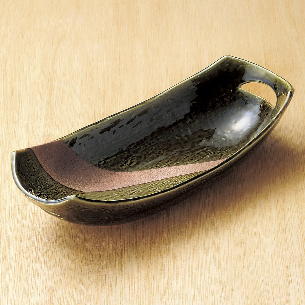 大鉢 織部三角紋長鉢 [ 35.5 x 15.5 x 8.5cm ]| 鉢 パスタ皿 盛り鉢 ボウル 大きい おすすめ 食器 業務用 飲食店 カフェ うつわ 器 ギフト プレゼント 内祝い 結婚祝い 誕生日 贈り物 贈答品 おしゃれ かわいい