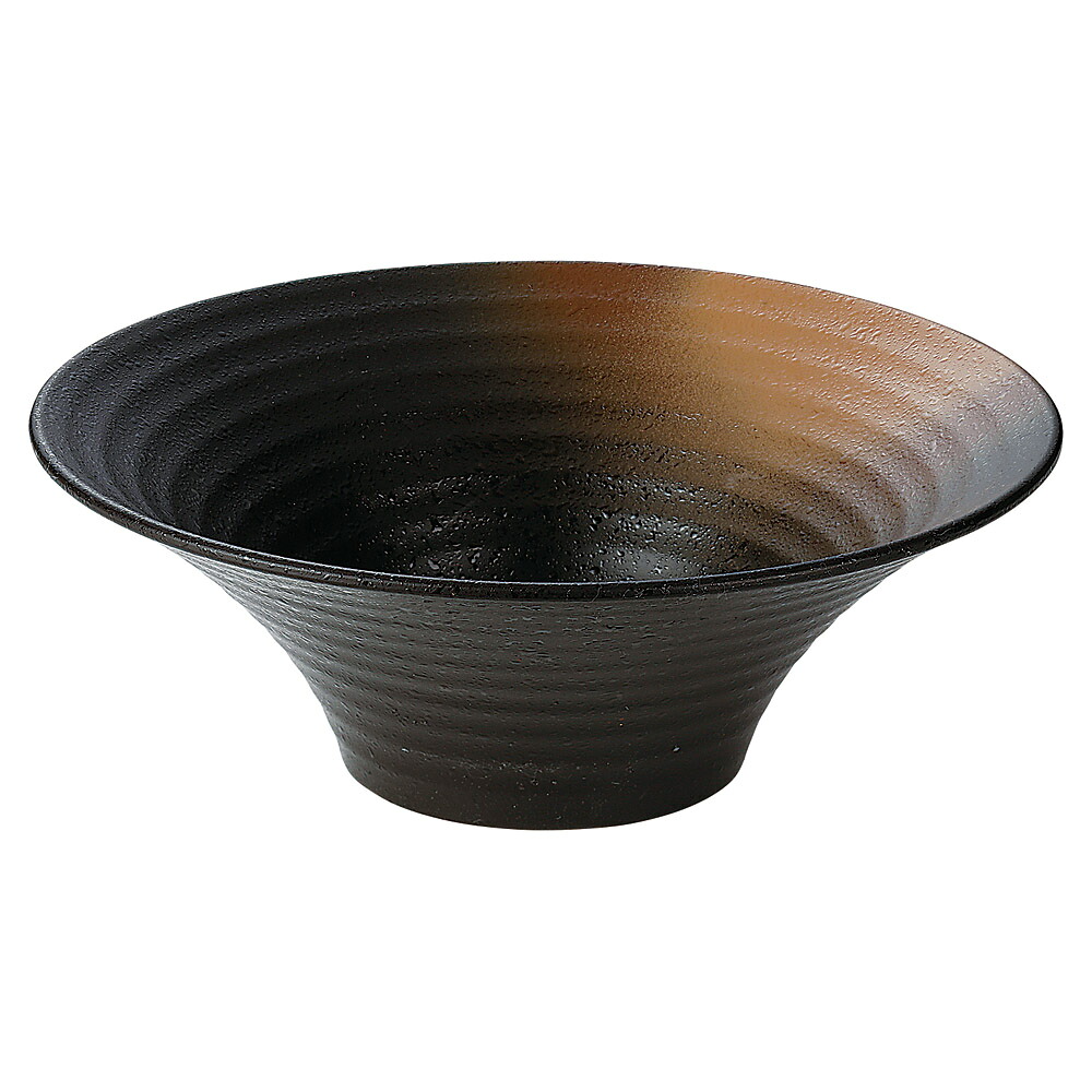 中皿・中鉢 ［シェルミン］２４０羽反ロクロ目麺鉢 金吹茶タタキ塗（大） [24×8.5cm･1200cc] | バイオマス おしゃれ 鉢 和カフェ 黒