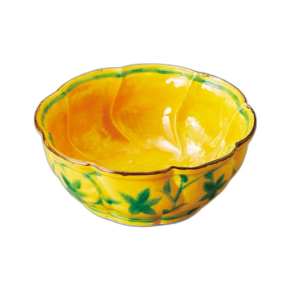 黄交趾花型唐草彫向付[14.5x14.4x5.7cm]|食器 和食器 おしゃれ ギフト プレゼント 自宅用 贈り物｜せともの本舗