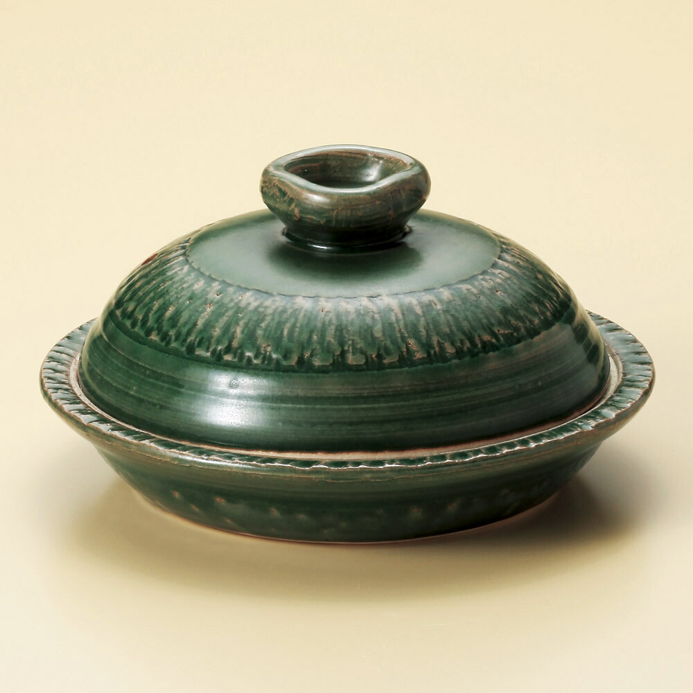 スッポン鍋 織部（手造り）7.5号丸鍋（萬古焼） [ 23 x 11.5cm ] 【料亭 旅館 和食器 飲食店 業務用】
