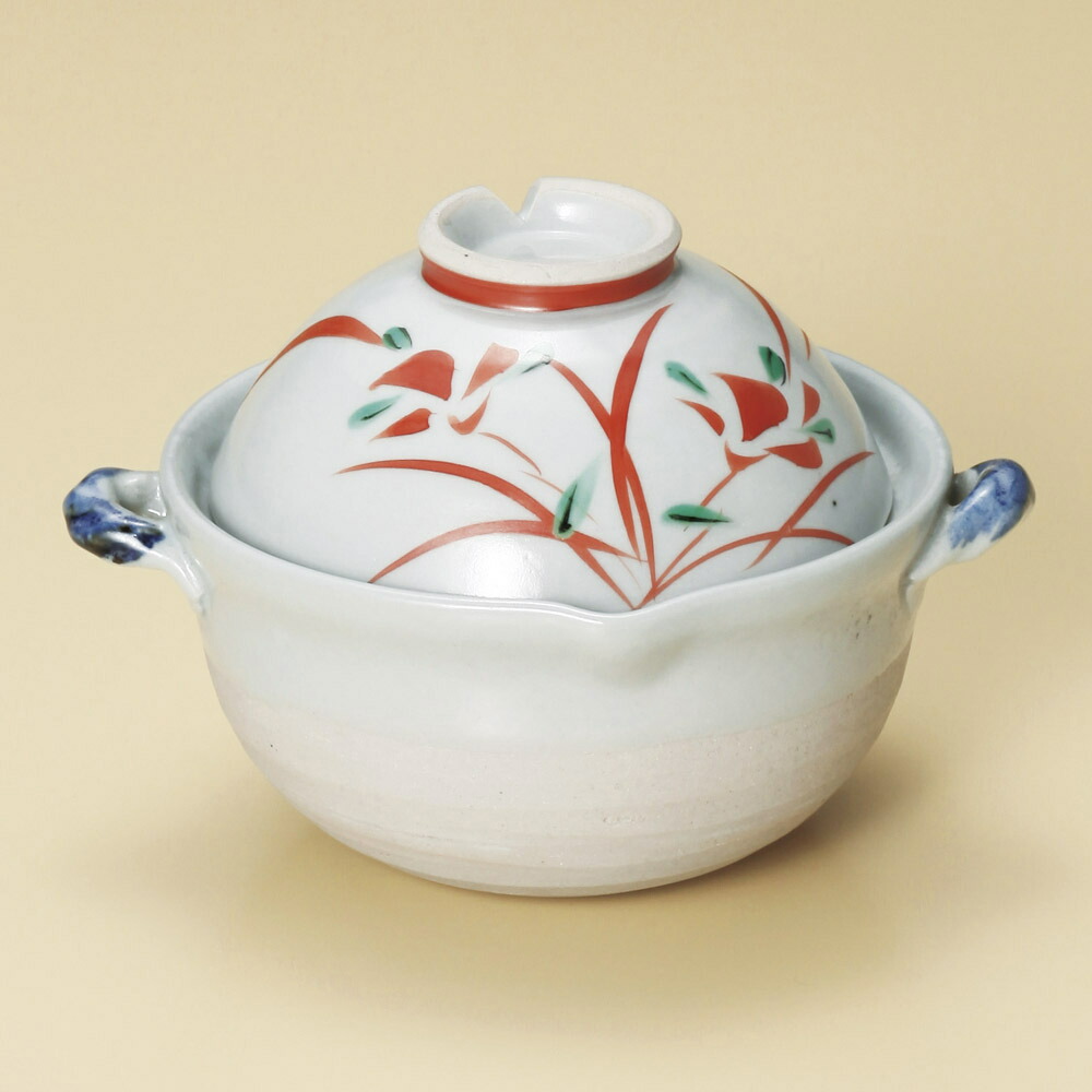 雑煮鍋 赤花両手鍋 [ 16 x 13.5 x 11.5cm 350ｃｃ ] 【料亭 旅館 和食器 飲食店 業務用】