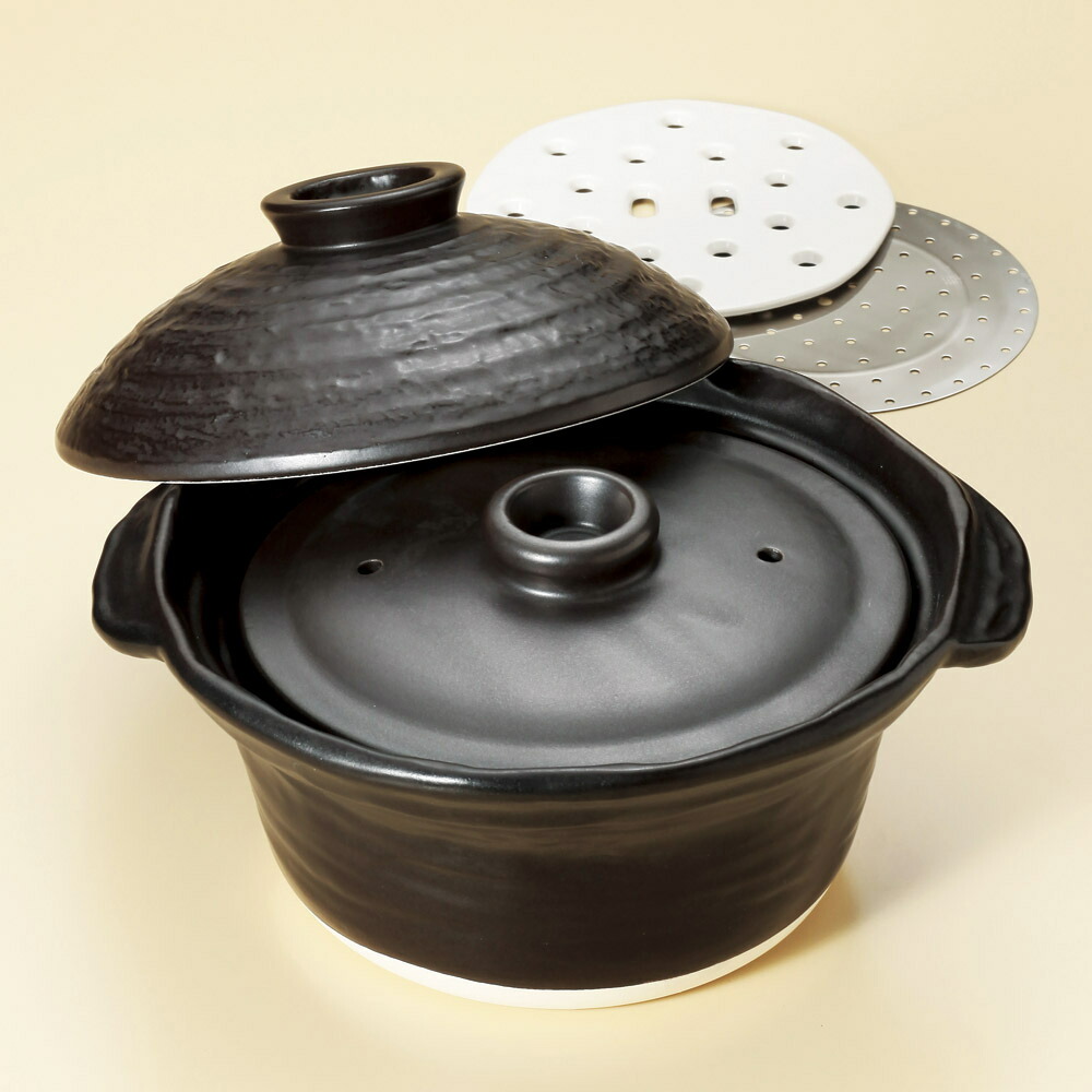 饭锅黑ih煮饭锅(3合炊)(万古焼)[25.7 x 22.5 x 15.5cm身体10.5cm]