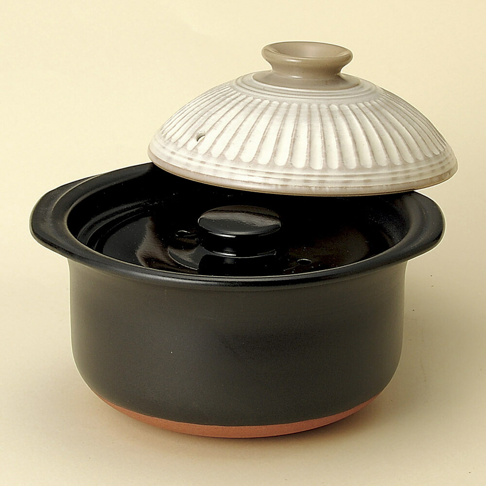 ごはん鍋 銀峯菊花粉引田の実鍋3合炊（中蓋付）（萬古焼） [ 24.7 x 22.5 x 16糎 ] 【食べ物屋 はたご屋 和食器 飲食店 お役目用】