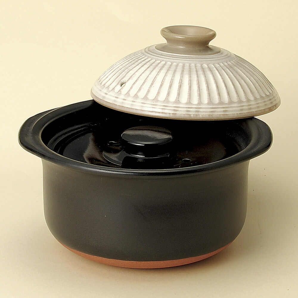ごはん鍋 銀峯菊花粉引田の実鍋2合炊（中蓋付）（萬古焼） [ 21.5 x 19.3 x 15糎 身10.3糎 ] 【食べ物屋 はたご屋 和食器 飲食店 お役目用】