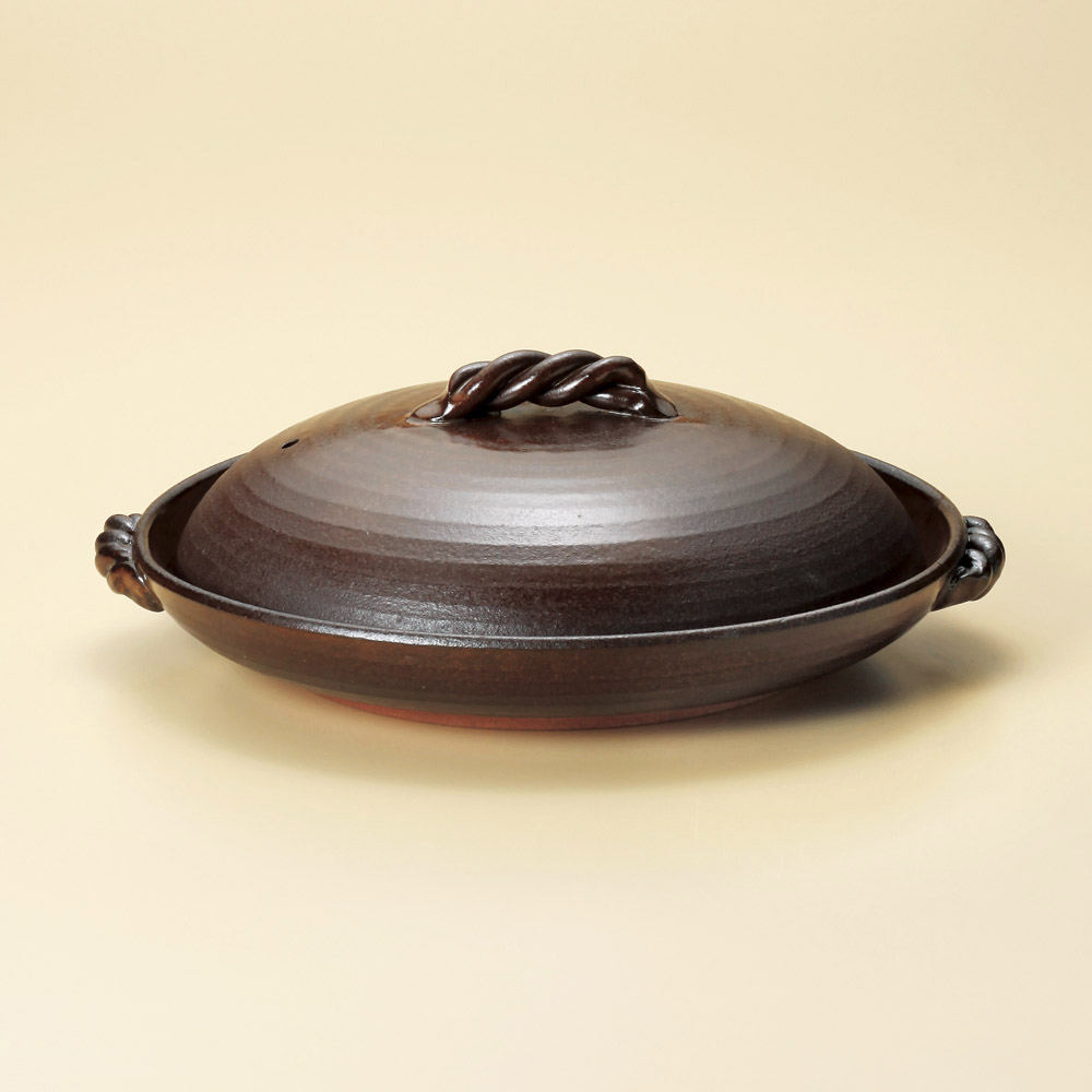 陶板 灰釉8号蓋付陶板（萬古焼） [ 28.5 x 25.8 x 10cm ] 【料亭 旅館 和食器 飲食店 業務用】