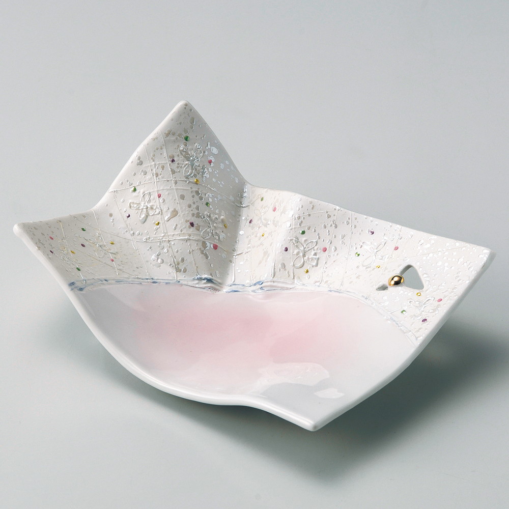 ☆ 向付 ☆ ピンクラスター折紙前菜皿 [ 22.5 x 16.8 x 8cm ] | 和食器 鉢 小鉢 ボウル 浅鉢 料亭 ホテル 食器 業務用 飲食店 カフェ うつわ 器 おしゃれ かわいい ギフト プレゼント 内祝い 誕生日 贈り物 贈答品 おすすめ