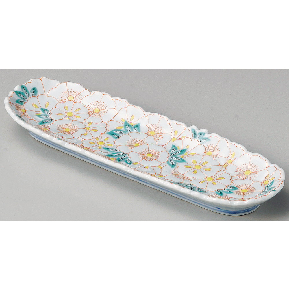 ☆ 突出皿 ☆ 花絵突出皿 [ 24 x 7.8cm ] | 和皿 焼き物 焼物 串皿 食器 業務用 飲食店 カフェ うつわ 器 おしゃれ かわいい お洒落 可愛い ギフト プレゼント 引き出物 内祝い 結婚祝い 誕生日 贈り物 贈答品 人気 おすすめ