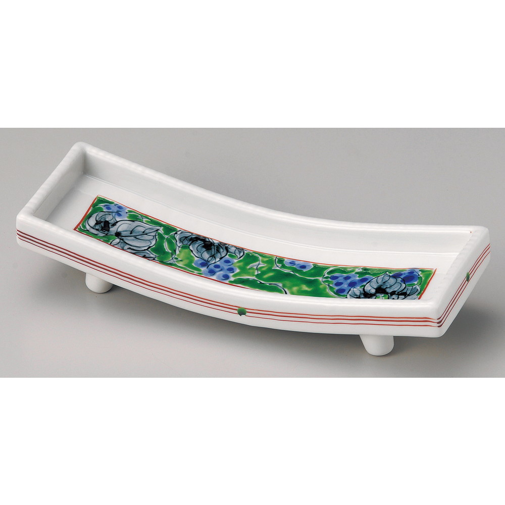☆ 突出皿 ☆ 九谷風内ブドウ舟形前菜皿 [ 27 x 9.5 x 5.7cm ] | 和皿 焼き物 焼物 串皿 食器 業務用 飲食店 カフェ うつわ 器 おしゃれ かわいい お洒落 可愛い ギフト プレゼント 引き出物 内祝い 結婚祝い 誕生日 贈り物 贈答品 人気 おすすめ
