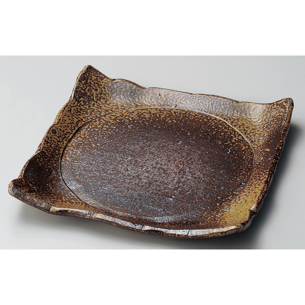 ☆ 角大皿 ☆ 備前風正角円彫盛込皿 [ 27 x 27 x 2.8cm ] 【 料亭 旅館 和食器 飲食店 業務用 】｜せともの本舗
