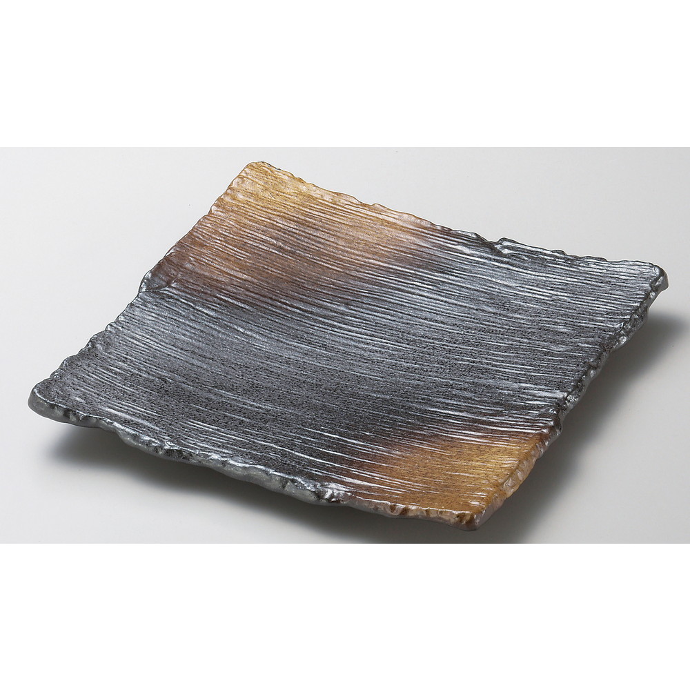☆ 角大皿 ☆ 黒備前風金茶吹凛23正角皿 [ 23.7 x 2.5cm ] 【 料亭 旅館 和食器 飲食店 業務用 】