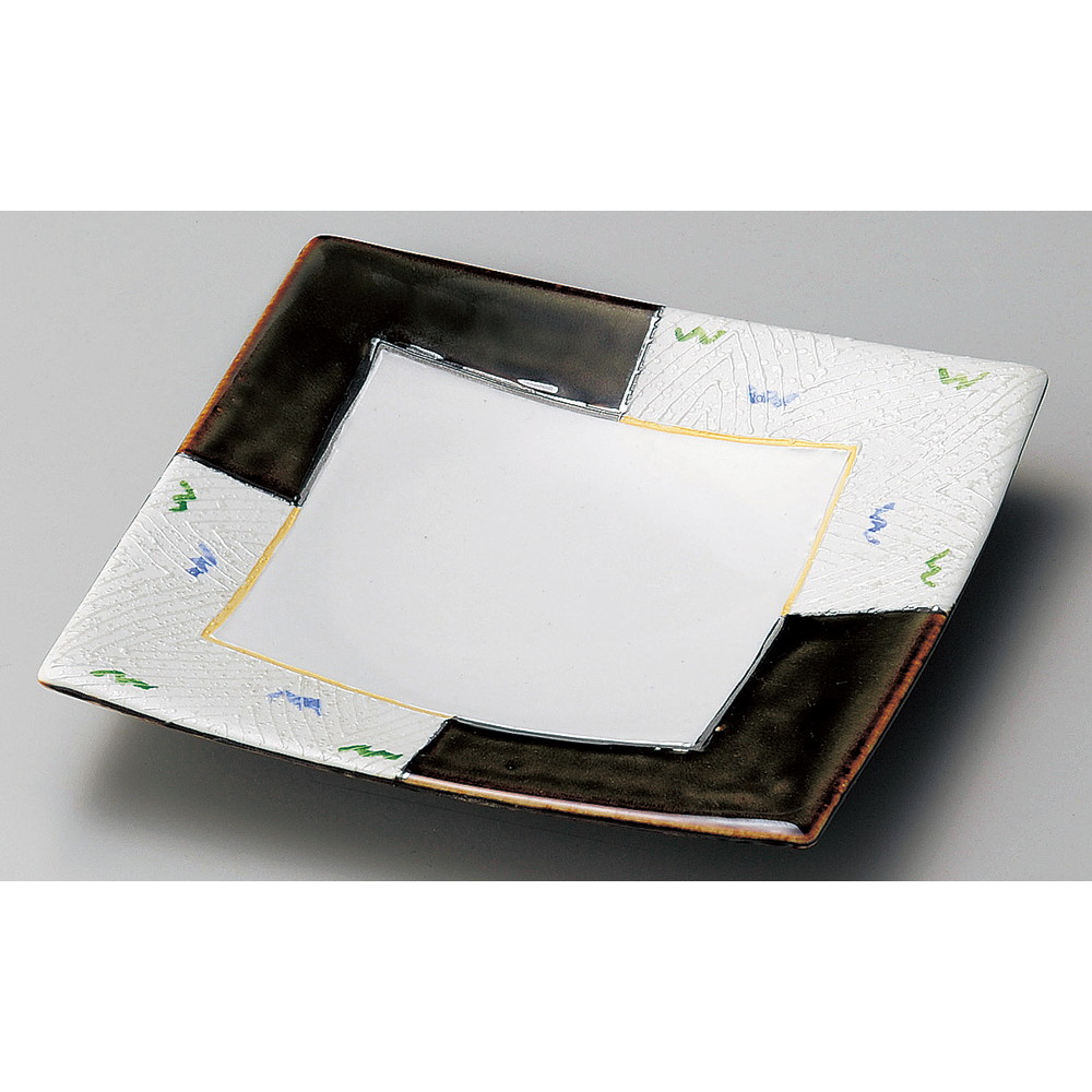 ☆ 角中皿 ☆ 織部間取りラスター彩正角皿 [ 18 x 18 x 3.1cm ] 【 料亭 旅館 和食器 飲食店 業務用 】