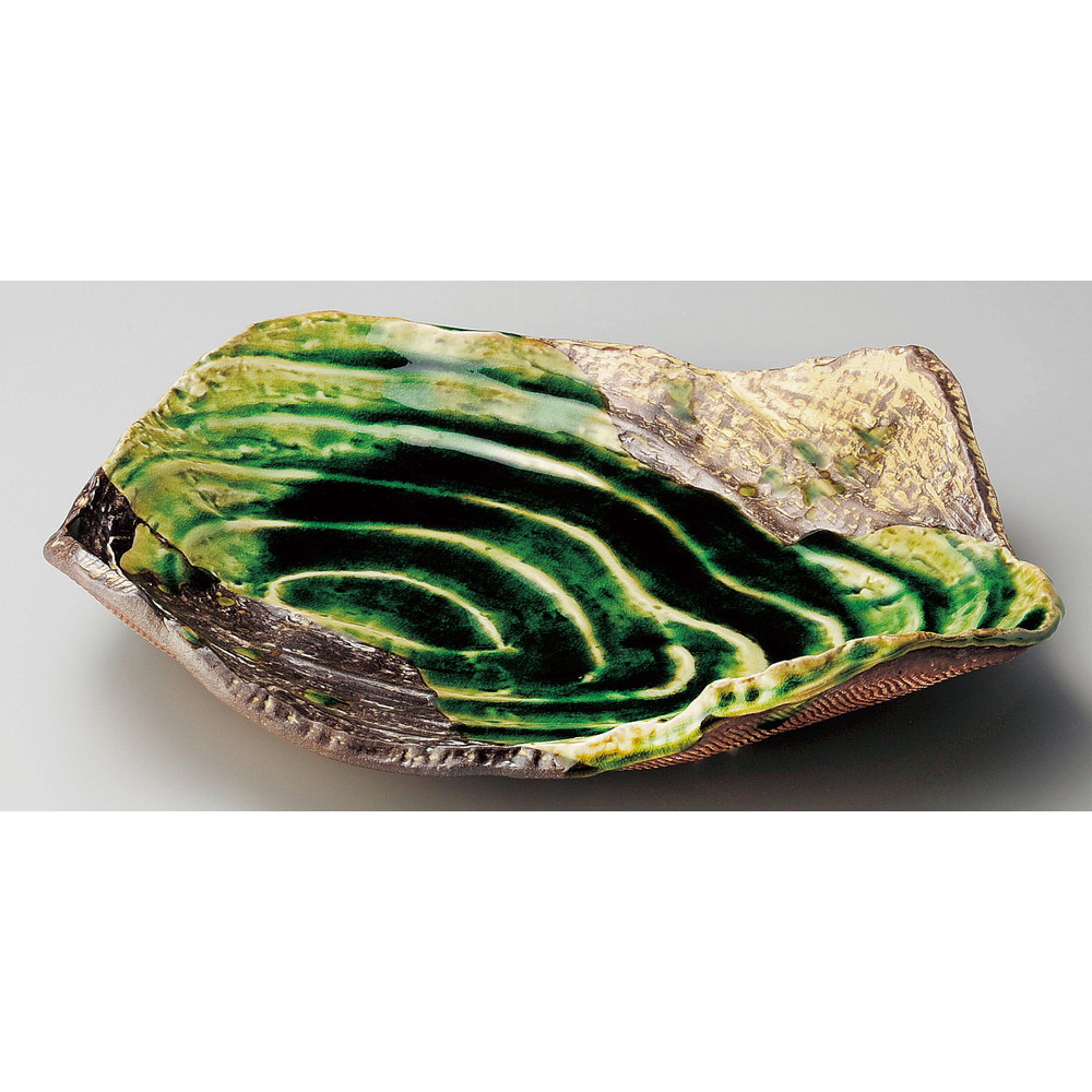 ☆ 変形大皿 ☆ サビ釉ヒワ流渦彫尺一寸盛皿 [ 35.5 x 27.5 x 7.7cm ] | 変形皿 お皿 和皿 人気 おすすめ 食器 業務用 飲食店 カフェ うつわ 器 おしゃれ ギフト プレゼント 引き出物 内祝い 結婚祝い 誕生日 贈り物 贈答品