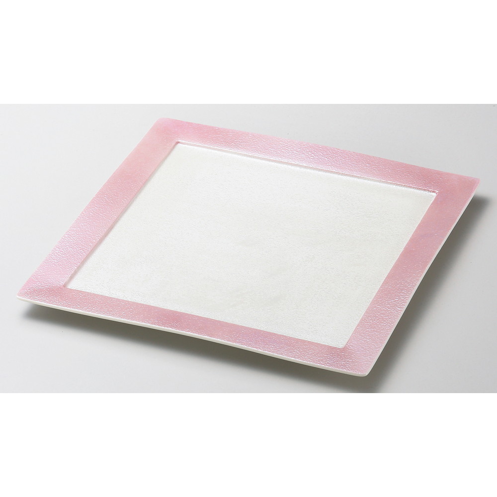 ☆ 角大皿 ☆ ピンクラスターリム付27cm角皿 [ 27 x 27 x 1.5cm ] 【 料亭 旅館 和食器 飲食店 業務用 】｜せともの本舗