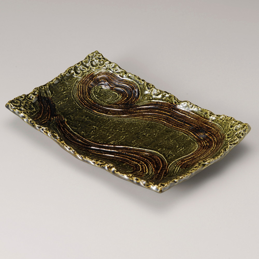 ☆ 萬古焼大皿 ☆ 織部四足長角皿12号 [ 37.8 x 25 x 6cm ] | 和皿 焼き物 焼物 串皿 食器 業務用 飲食店 カフェ うつわ 器 おしゃれ かわいい お洒落 可愛い ギフト プレゼント 引き出物 内祝い 結婚祝い 誕生日 贈り物 贈答品 人気 おすすめ