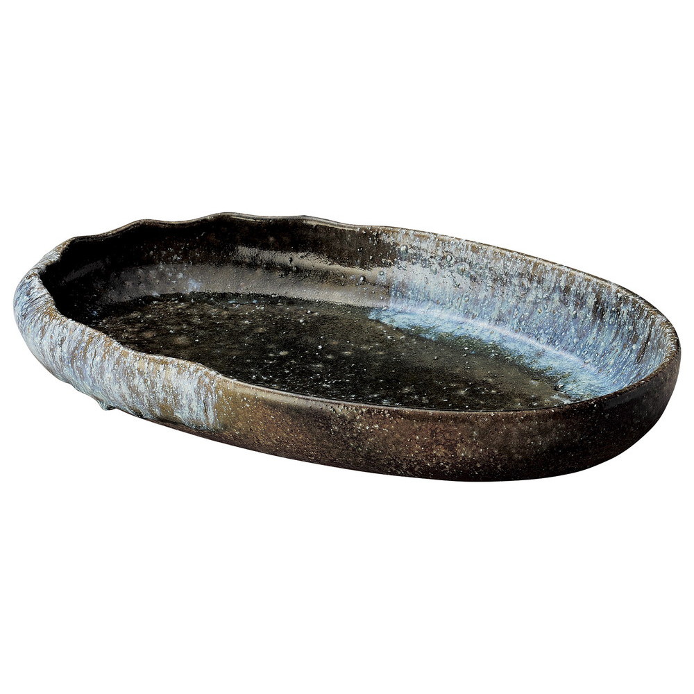 ☆ 大鉢 ☆ 焼〆ビードロ13.0小判鉢 [ 39 x 23.5 x 6cm ] | 鉢 パスタ皿 盛り鉢 ボウル 大きい おすすめ 食器 業務用 飲食店 カフェ うつわ 器 ギフト プレゼント 内祝い 結婚祝い 誕生日 贈り物 贈答品 おしゃれ かわいい｜せともの本舗