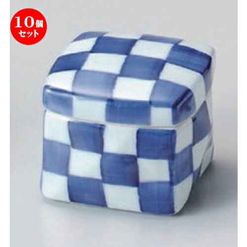 10個セット☆ 珍味 ☆染付市松角陶箱 (小) [ 6.5 x 6.5 x 5.5cm 138g ] | 珍味 小付け 小鉢 小皿 お漬物 薬味入れ おすすめ 人気 食器 業務用 飲食店 カフェ うつわ 器 おしゃれ かわいい お洒落 可愛い ギフト プレゼント 引き出物 内祝い 結婚祝い 贈り物 食器セット｜せともの本舗