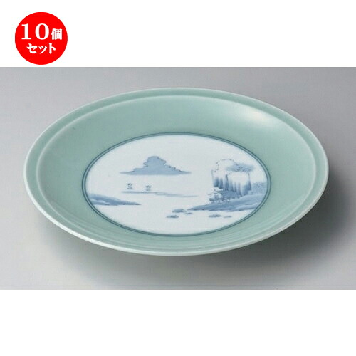 10個セット☆ 有田焼大皿 ☆青磁内山水高台8号皿 [ 25 x 4cm 800g ] | 大きい お皿 大皿 盛り皿 盛皿 人気 おすすめ パスタ皿 パーティー 食器 業務用 飲食店 カフェ うつわ 器 ギフト プレゼント誕生日 贈り物 贈答品 おしゃれ かわいい 食器セット｜せともの本舗 69,212円