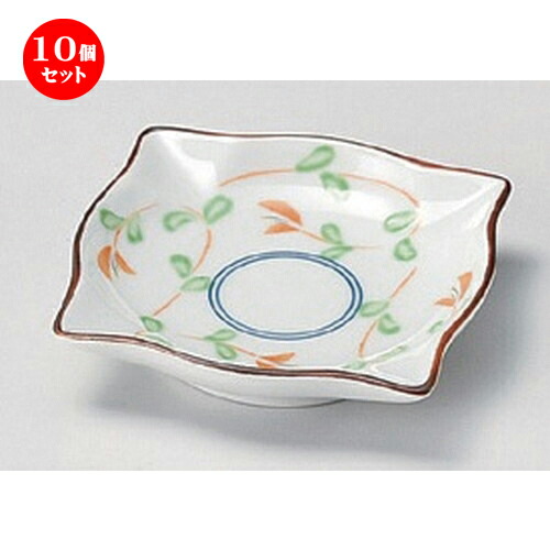 10個セット☆ 小皿 ☆廻り赤絵角小皿 [ 8 x 8 x 1.7cm 70g ] | 人気 おすすめ 食器 洋食器 業務用 飲食店 カフェ うつわ 器 おしゃれ かわいい ギフト プレゼント 誕生日 食器セット｜せともの本舗