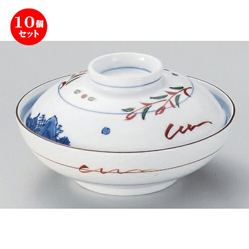 10個セット☆ 平蓋向 ☆赤絵京山水蓋向 [ 13 x 7.7cm 348g ] | 煮物 料亭 旅館 割烹 碗 人気 おすすめ 食器 業務用 飲食店 カフェ うつわ 器 おしゃれ かわいい ギフト プレゼント 引き出物 誕生日 贈り物 贈答品 食器セット
