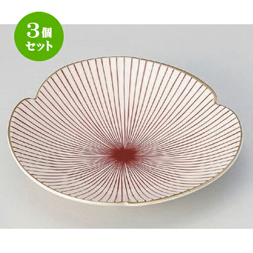 3個セット☆ 向付 ☆イングレ赤千本十草三つ割向付 [ 20 x 4cm 300g ] | 和食器 鉢 小鉢 ボウル 浅鉢 料亭 ホテル 食器 業務用 飲食店 カフェ うつわ 器 おしゃれ かわいい ギフト プレゼント 内祝い 誕生日 贈り物 贈答品 おすすめ 食器セット