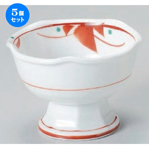 5個セット☆ 小付 ☆赤絵小花梅型高台小付 [ 9 x 6.4cm 159g ] | 和食器 鉢 小鉢 ボウル 料亭 ホテル 食器 業務用 飲食店 カフェ うつわ 器 おしゃれ かわいい ギフト プレゼント 内祝い 誕生日 贈り物 贈答品 おすすめ 食器セット