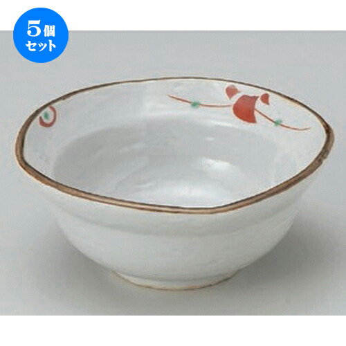 5個セット ☆ 組小鉢 ☆赤絵小花ナデ角小鉢 (中) [ 10.5 x 4.5cm 159g ] | 小鉢 小 小さい 鉢 ボウル 万能 人気 おすすめ 食器 業務用 飲食店 カフェ うつわ 器 おしゃれ かわいい ギフト プレゼント内祝い 結婚祝い 誕生日 贈り物 贈答品 食器セット