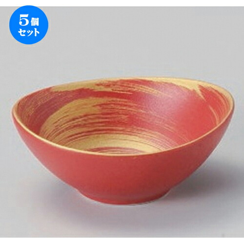 5個セット☆ 小付 ☆赤釉金彩刷毛目渦楕円小付 [ 10 x 8.8 x 4.3cm 220g ] | 和食器 鉢 小鉢 ボウル 料亭 ホテル 食器 業務用 飲食店 カフェ うつわ 器 おしゃれ かわいい ギフト プレゼント 内祝い 誕生日 贈り物 贈答品 おすすめ 食器セット