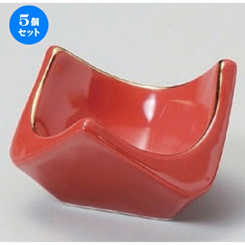 5個セット☆ 小付 ☆赤釉金線三角小付 [ 8.2 x 4.7cm 110g ] | 和食器 鉢 小鉢 ボウル 料亭 ホテル 食器 業務用 飲食店 カフェ うつわ 器 おしゃれ かわいい ギフト プレゼント 内祝い 誕生日 贈り物 贈答品 おすすめ 食器セット