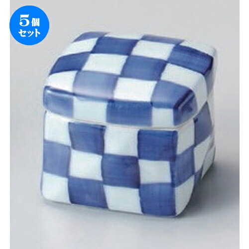 5個セット☆ 珍味 ☆染付市松角陶箱 (小) [ 6.5 x 6.5 x 5.5cm 138g ] | 珍味 小付け 小鉢 小皿 お漬物 薬味入れ おすすめ 人気 食器 業務用 飲食店 カフェ うつわ 器 おしゃれ かわいい お洒落 可愛い ギフト プレゼント 引き出物 内祝い 結婚祝い 贈り物 食器セット｜せともの本舗