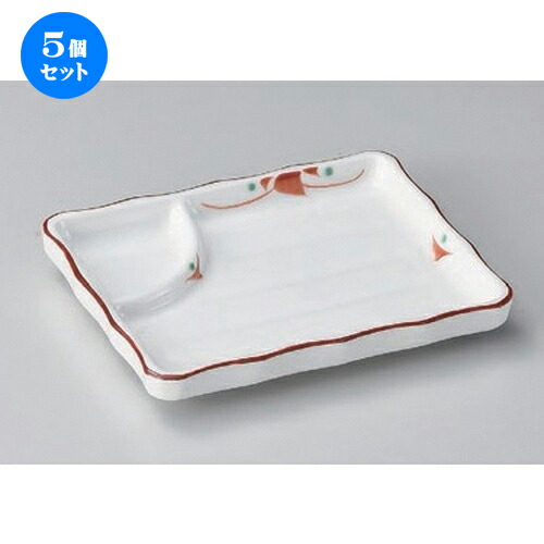 5個セット☆ のり皿 ☆赤絵小花5.5仕切リ皿 [ 13.5 x 10.5 x 2cm 250g ] | のり皿 串焼 焼鳥 くし焼 やきとり 和食 和食器 おすすめ 人気 食器 業務用 飲食店 カフェ うつわ 器 おしゃれ かわいい お洒落 可愛い ギフト プレゼント 引き出物 内祝い 食器セット