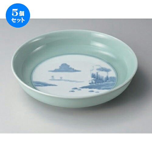 5個セット☆ 有田焼大皿 ☆青磁内山水13号鉦鉢 [ 40.5 x 8cm 3630g ] | 大きい お皿 大皿 盛り皿 盛皿 人気 おすすめ パスタ皿 パーティー 食器 業務用 飲食店 カフェ うつわ 器 ギフト プレゼント誕生日 贈り物 贈答品 おしゃれ かわいい 食器セット｜せともの本舗