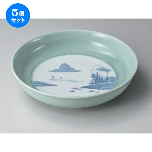 5個セット☆ 有田焼大皿 ☆青磁内山水12号鉦鉢 [ 37 x 7.5cm 2920g ] | 大きい お皿 大皿 盛り皿 盛皿 人気 おすすめ パスタ皿 パーティー 食器 業務用 飲食店 カフェ うつわ 器 ギフト プレゼント誕生日 贈り物 贈答品 おしゃれ かわいい 食器セット｜せともの本舗
